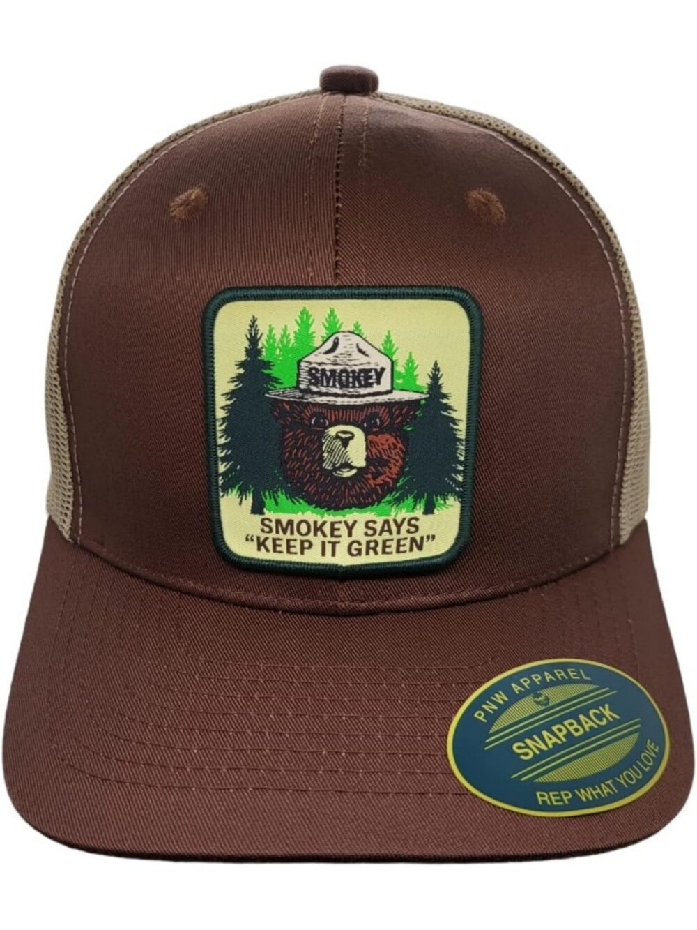Keep it Green Snapback Trucker Hat with Smokey Bear Patch - Outdoor Style Cap